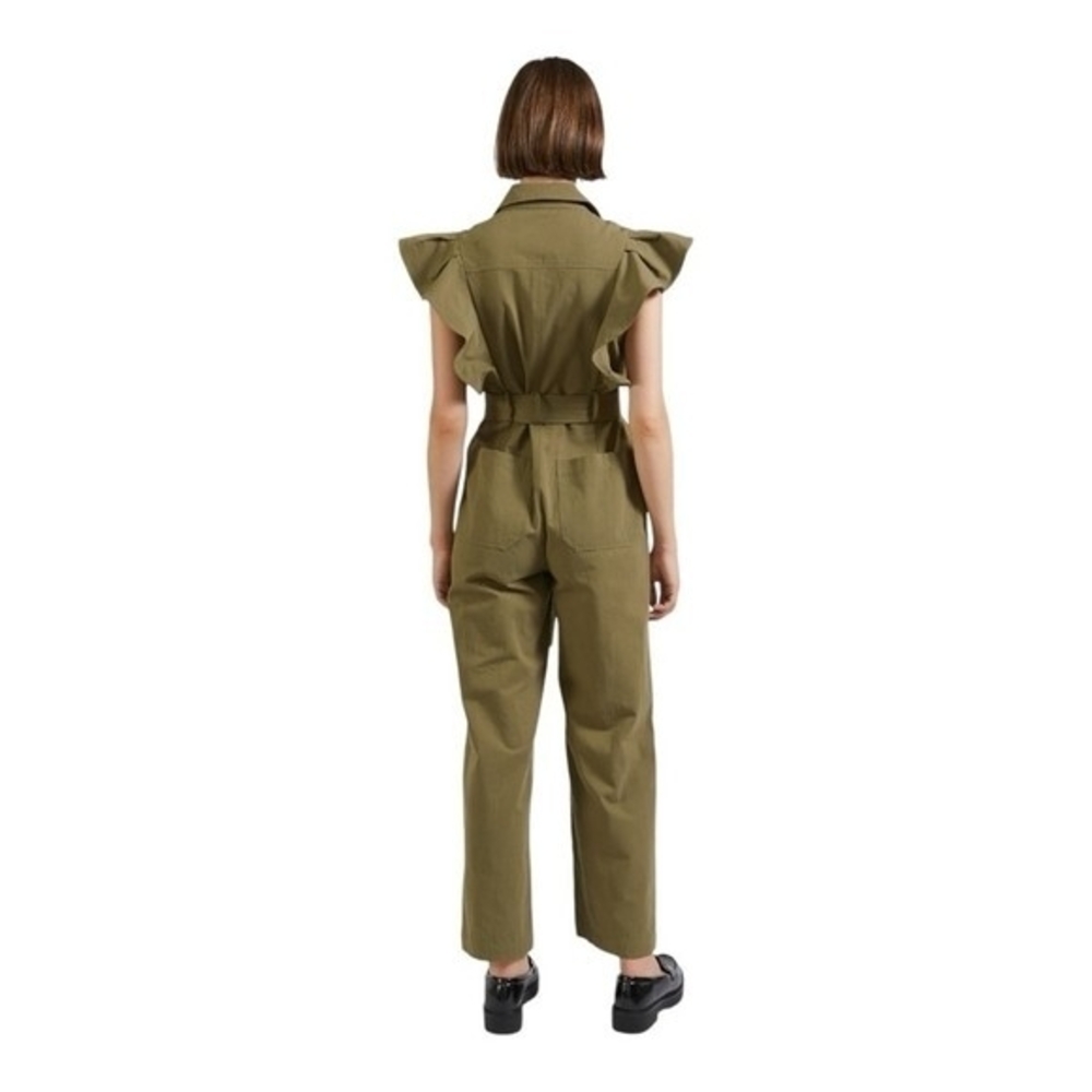 EN SAISON Essie Women's Army Green Ruffled Jumpsuit Size L Cotton Wide Leg NWT - Picture 5 of 8